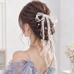 【ホワイト】パール　シアーリボン　ヘアリボン　ヘアアクセサリー　　　ポニーフック　ブライダル