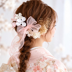 成人式 結婚式 卒業式 七五三 髪飾り オーガンジーリボン（ 金箔付き ）