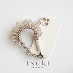 大人可愛いスマホハンドストラップ｜サンドベージュ｜パール｜上品｜かわいい｜ギフト