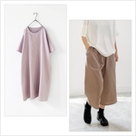 【20%OFF・セット割】夏の終わりのダブルガーゼセット（スモーキーラベンダーワンピ×フォーンブラウンパンツ）送料無料・即納