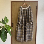 natural**茶チェックラグランゆったり首紐ワンピース