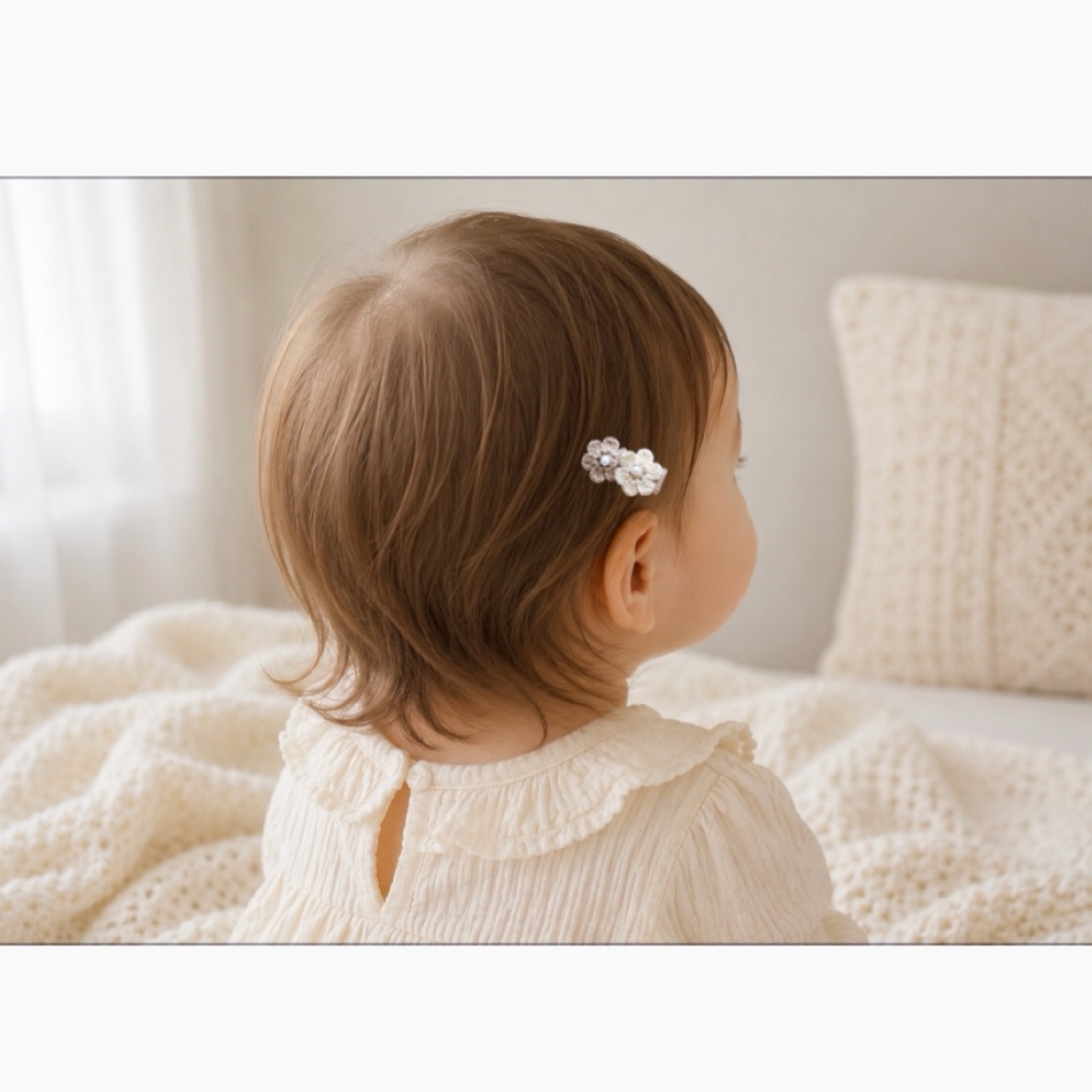 パール付きダブルフラワー♡ ベビー ヘアアクセサリー ヘアクリップ