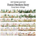 森の住人たち PETテープ 切り売り｜妖精・動物・きのこ 植物 透明シール コラージュ素材｜6種入【mc】