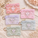 《10cmファスナー》インド刺繍リボンのカラビナ付きミニポーチ （送料無料 ギフト プチギフト プレゼント 贈り物 推し活 ポーチ）
