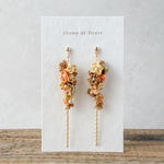 レース編み ナチュラルブーケのイヤリング/ピアス オレンジ×イエロー×ブラウン 刺繍糸 花束 ナチュラル