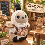 LOVOT（ラボット）用 ハンドメイド服  ☕ 森のカフェ エプロン風プリントTシャツ 🌿