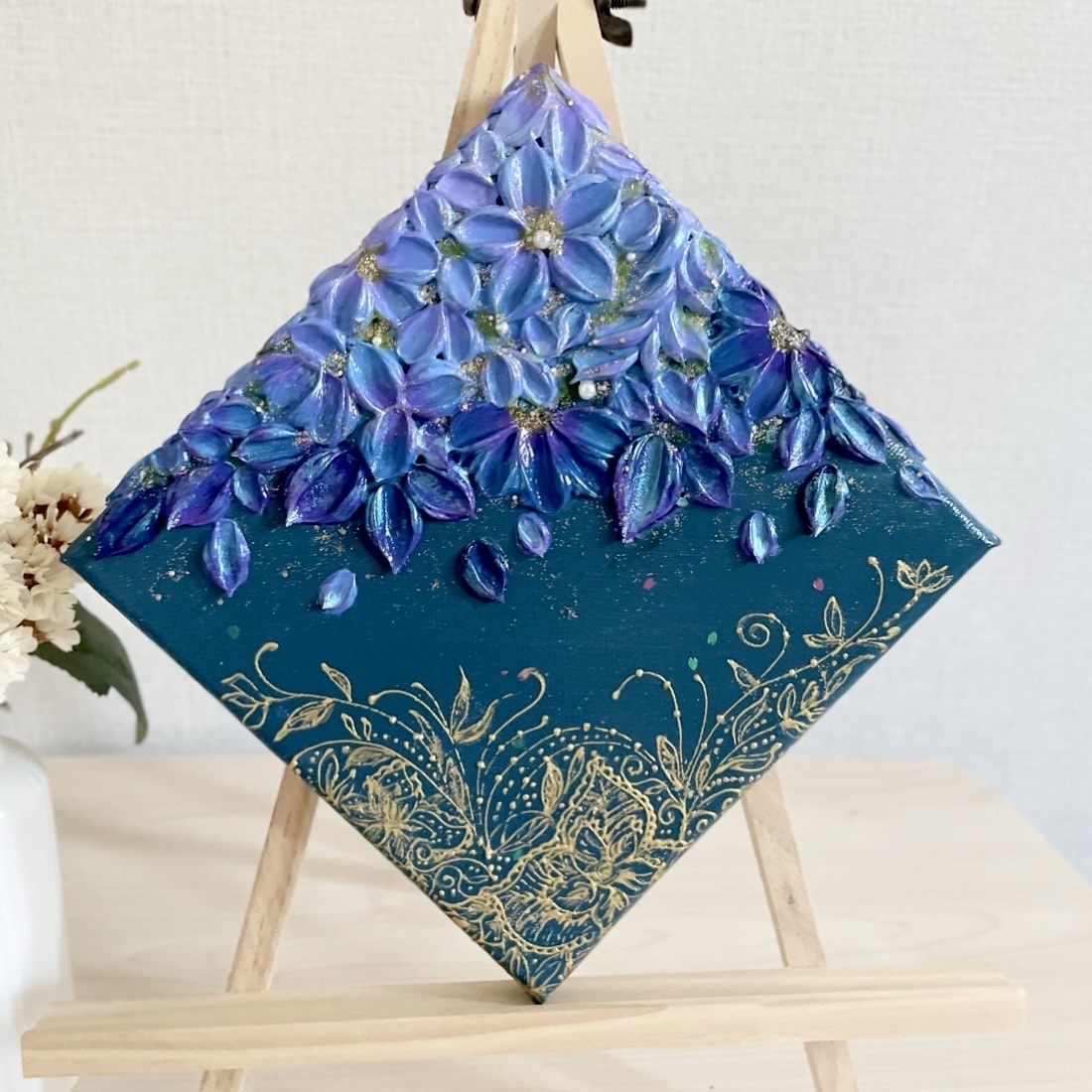 月夜の彼岸花」15㎝ テクスチャーアート 彼岸花のインテリア
