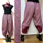 葡萄色総絞り＊サルエルパンツ＋ストール＊裏地付き＊着物リメイク