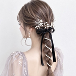 ♥️150【パール＆ ブラック　ベロア】ポニーフック ヘアリボン