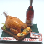 hand:made:ミニチュア：ドールハウス：クリスマスパーティー：ローストターキー：