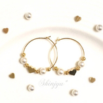 ハートとパールの姫フープピアス