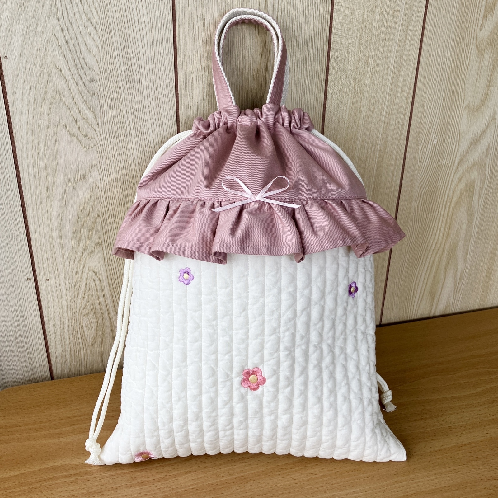 ハート ヌビ フリル付きレッスンバッグ イブル ピンク 入園入学 手提げ
