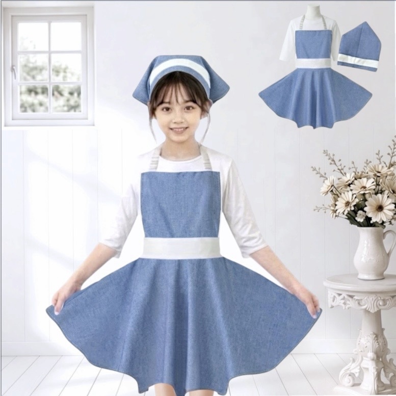 子供エプロン 三角巾セット 100~160 一人で着れる 2way 簡単着脱キッズ