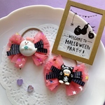 ハロウィンヘアゴム　しましまリボン　オバケ