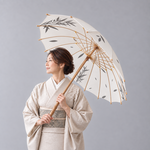 和傘 長柄 16本骨 日傘 雨傘 晴雨兼用 UVカット 紫外線対策 ボタン手動開閉式 E3/白灰