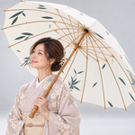 和傘 長柄 16本骨 日傘 雨傘 晴雨兼用 UVカット 紫外線対策 ボタン手動開閉式 E3/白緑