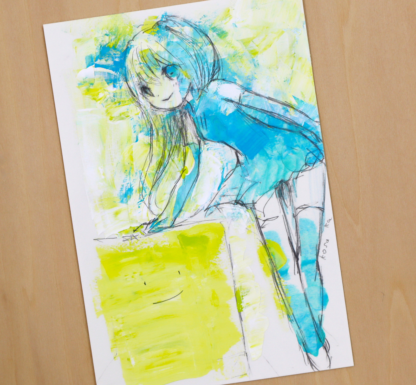 絵画　イラスト　原画　女の子 箱と女の子 / 原画 送料無料 - こさかゆきギャラリー | minne byGMO