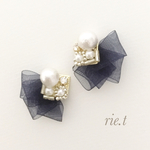  【rie.t】 ネイビーオーガンジーとコットンパール
