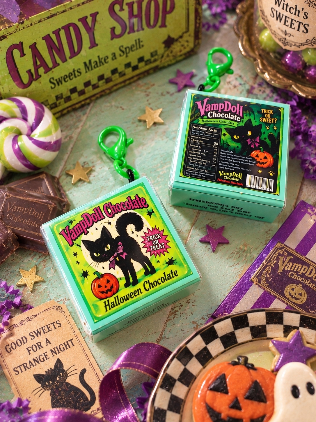 ハロウィンの1粒チョコレートチャーム(黒猫） - VampDoll Chocolate