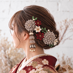 【グレージュ】ナチュラルな簪セット ✽つまみ細工　髪飾り　かんざし　成人式　卒業式　結婚式　浴衣　振袖　七五三　和装　