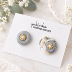 【ブルー】 刺繍ピアス イヤリング フラワー刺繍