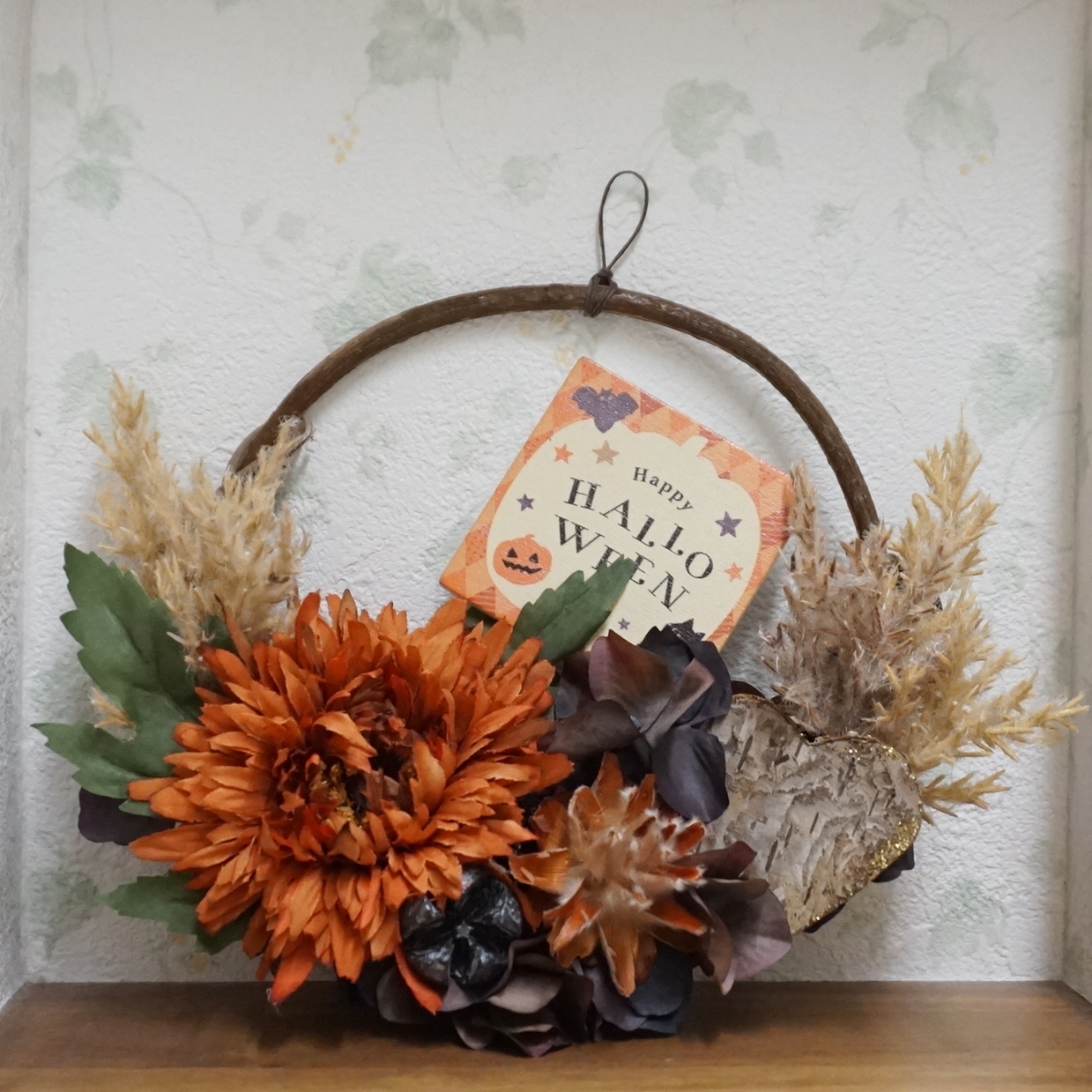 秋色の三日月リース🍂オータムリース ハロウィン 3way ハーフムーン