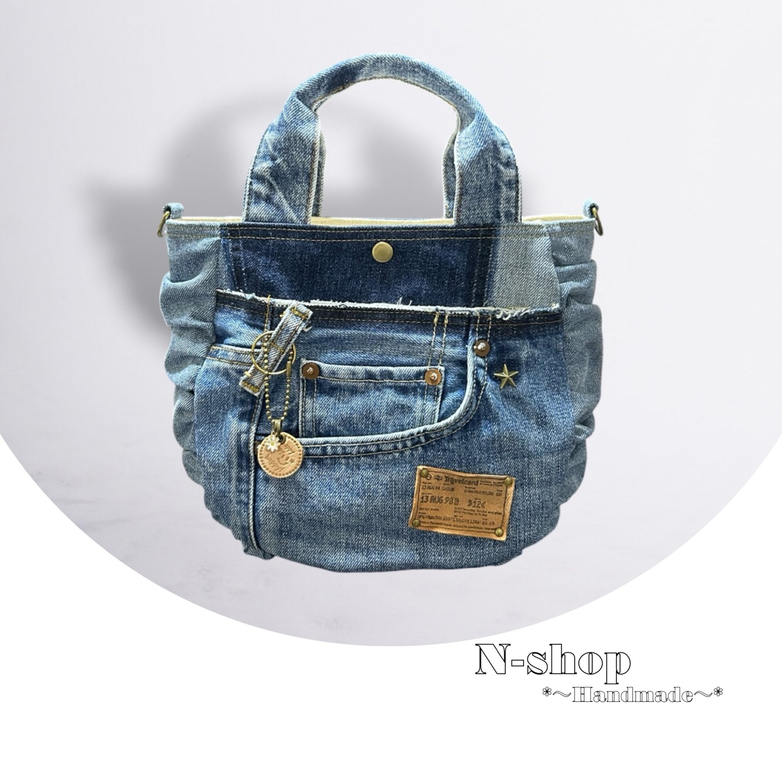 ☆デニムリメイク☆ギャザーマチトートバッグ❥ハンドメイド❥ - N