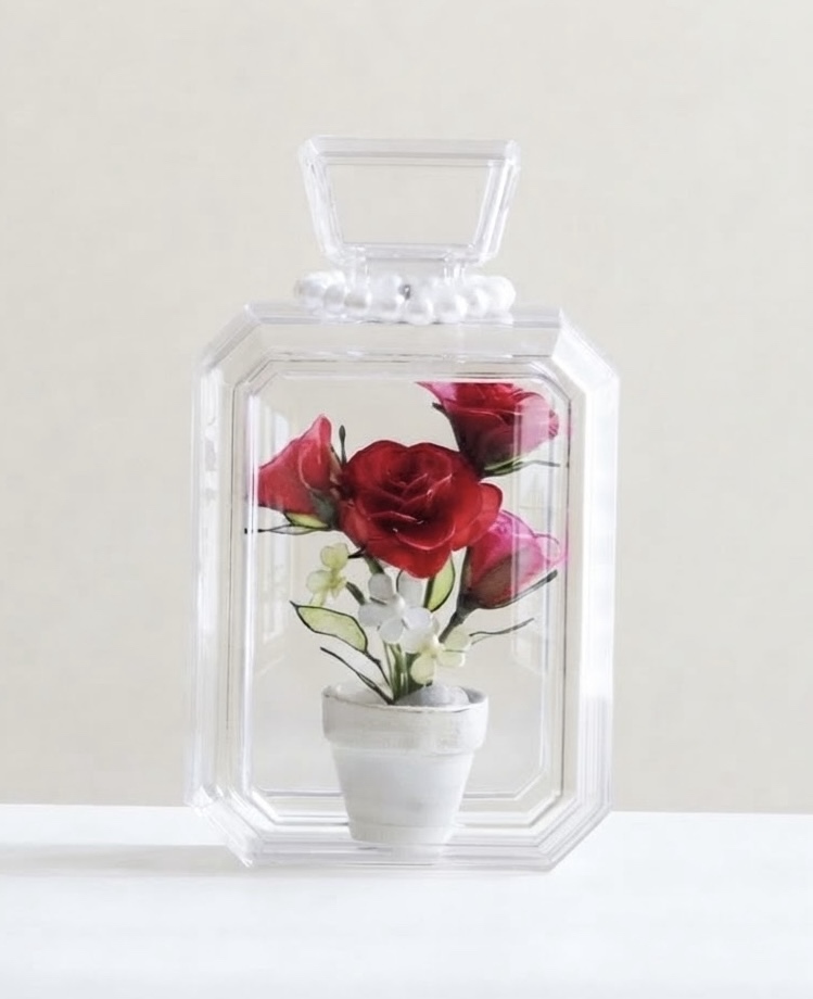 ガーネットとローズピンクの薔薇｜パールの香水瓶 - 小さなアトリエ