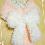 【在庫sale】ふわふわネックウォーマー＜桃色×白リボン＞