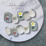 check pattern🧸(skyblue)/ネイルチップ/ネイル/nailtip/くま/チェック柄/花/3D
