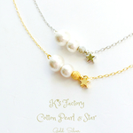 1周年記念作品♪ コットンパールとスターの冬にぴったりなネックレス gold/silver 白  