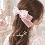floral ribbon ❁⃘*.ﾟ Antique pink   ベルベット フレンチリボン  バレッタ ヘアクリップ ポニーフック