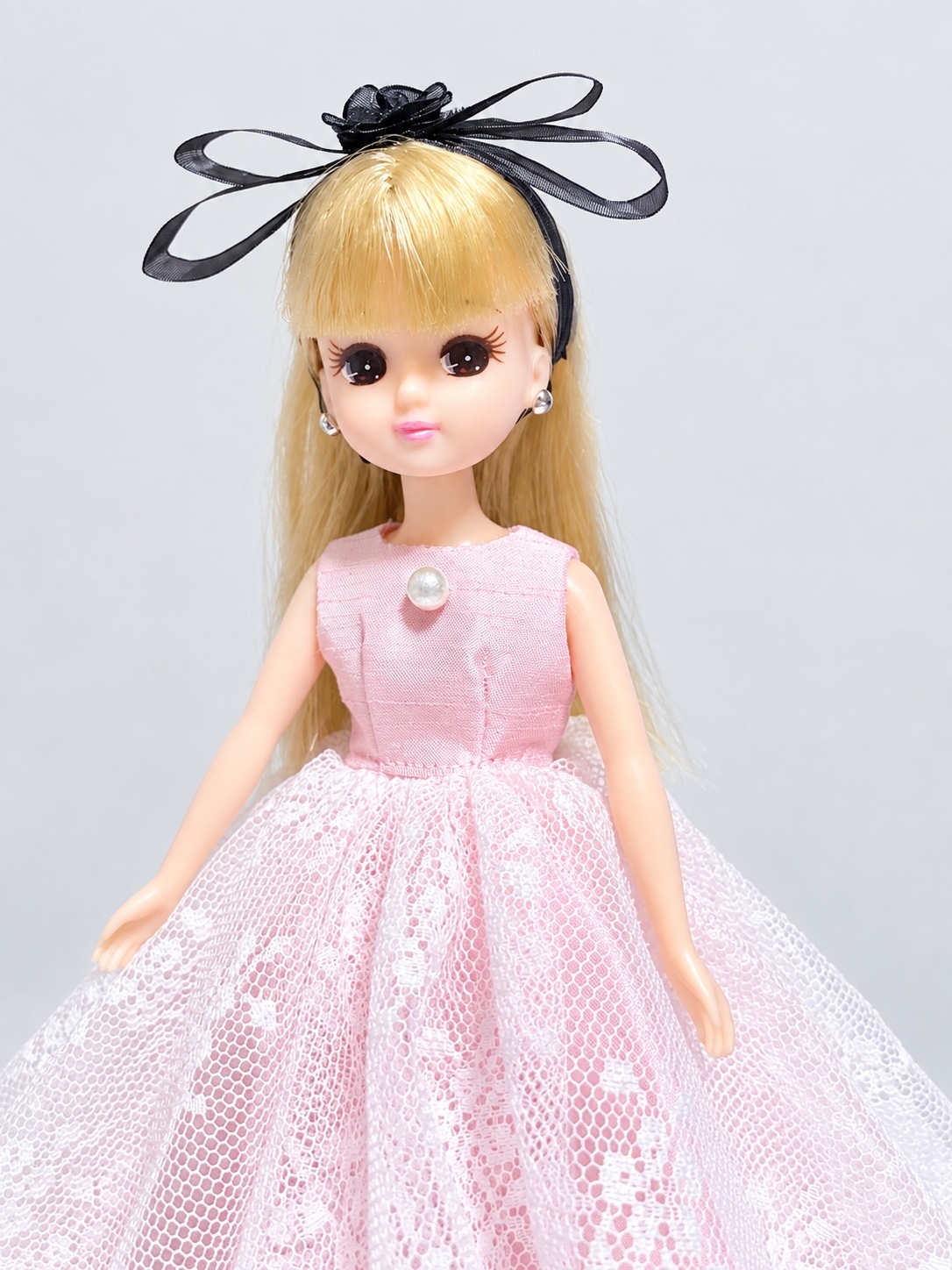リカちゃん＊上品シャンタンとレースのクラシカルドレス＊黒シフォン