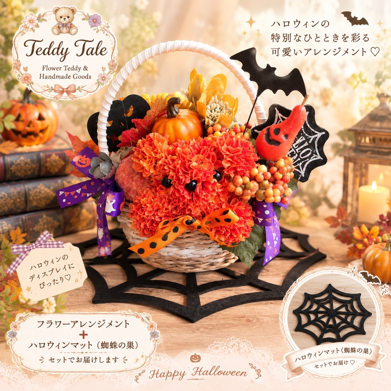 Happy Halloween＊ハロウィンリース 約30cm秋色フラワーリース玄関