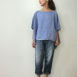 リネン　変形プルオーバー（ブルー）