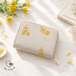 お札が折れない コンパクトウォレット 【 たんぽぽ日和 】  全面 刺繍 たんぽぽ ナチュラル イエロー ミニ財布 DE17C