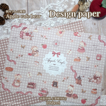 A4デザインペーパー☕🧸りんご喫茶🧸🍎茶チェック𓊆10月新作𓊇