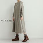 リネン100％ドロップショルダーワンピース　キナリ