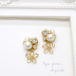 ＊ホワイト×花＊ゆらゆら繊細フラワーのビジューピアス