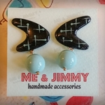 【再販3】◇◆mid-century ブーメランピアス・イヤリング◆◇【黒パウダーブルー】