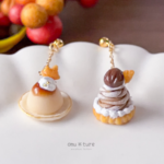大きな栗のモンブランと秋色プリンのピアス/イヤリング＊ミニチュア