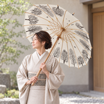 和傘 長柄 16本骨 日傘 雨傘 晴雨兼用 UVカット 紫外線対策 ボタン手動開閉式 E1/オフホワイト