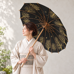 和傘 長柄 16本骨 日傘 雨傘 晴雨兼用 UVカット 紫外線対策 ボタン手動開閉式 E1/ブラック