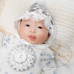 マタニティフォトにオススメ♡　月齢フォト  just born 出産記念　ベビーフォト  グレー  大人可愛い 月齢ロゼット マンスリーフォト　