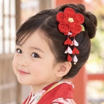 ふっくら大きな七五三の髪飾り＊藤下がりが可愛いよ＊つまみ細工＊赤色＊着物 袴　卒業式　成人式