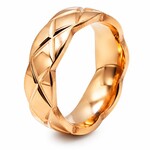 5.5mm幅 キルティング 太め 指輪 リング レディース ピンクゴールド シルバー ゴールド サージカルステンレス シンプル 重ねづけ ピンキーリング ファッションリング ポーチ付【ピンクゴールド】