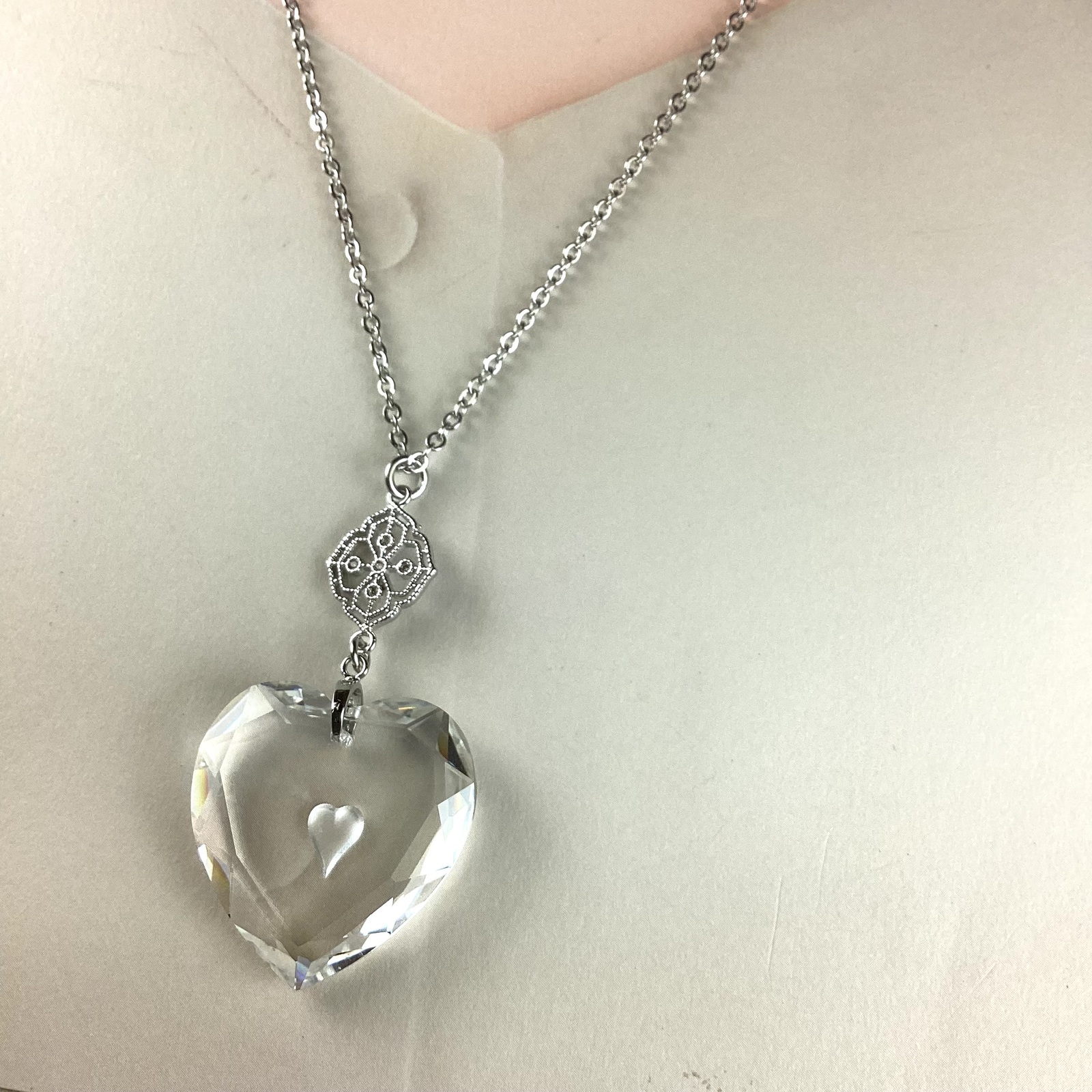 激レアVintage Swarovski 28mmハートin ハートペンダント〜クリスタル