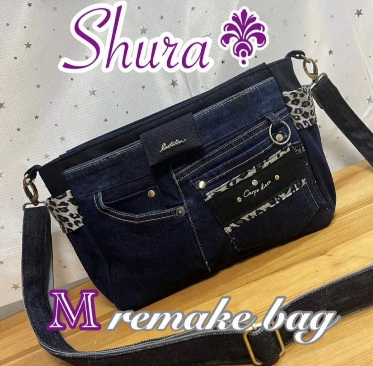 送料込みデニムリメイクバッグ（M）No.1145☆ハンドバッグ ショルダー