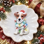 ジャックラッセルテリアのクリスマスピンバッジ イルミネーション とサンタ帽