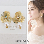 大きなお花のイヤリング　ピアス　ゴールドフラワー　つやつやゴールド　大粒パール　結婚式　お呼ばれ　パーティー